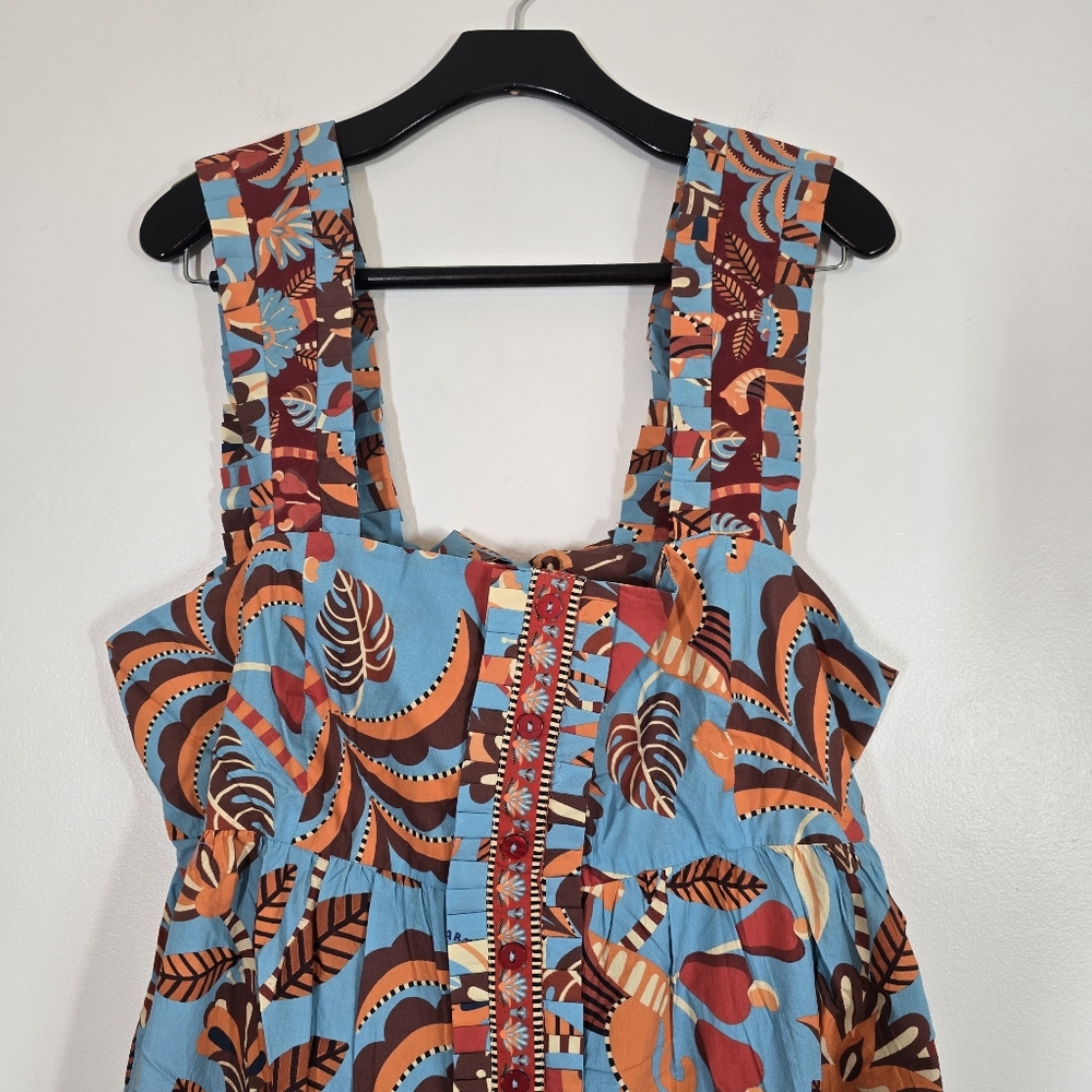 NWT Anthropologie Farm Rio Square Neck Midi Dress Blue Orange XL - Picture 5 of 12